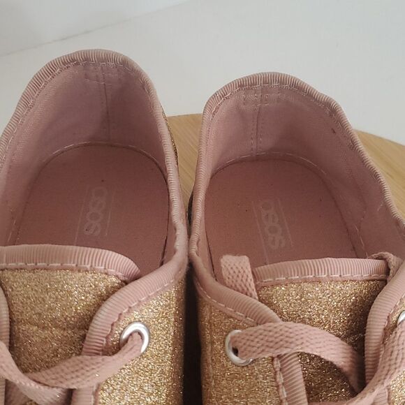 ASOS Rose Gold Glitter Canvas Sneakers Women's Shoe Size 7WF - Picture 7 of 10